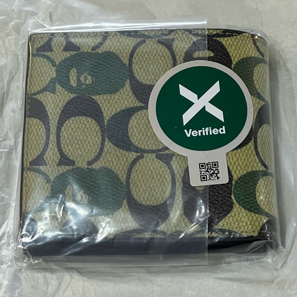 NWT COACH x BAPE SIGNATURE CANVAS W/APE HEAD BLACK COPPER/CAMO COIN MENS WALLET - Picture 16 of 16